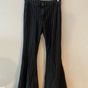 Black and White Striped Flare Pants